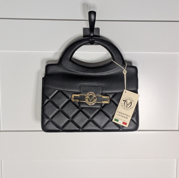 Valentino Orlandi Handbags - Valentino Orlandi Nwt  Quilted Black Satchel with Gold Accent Handbag